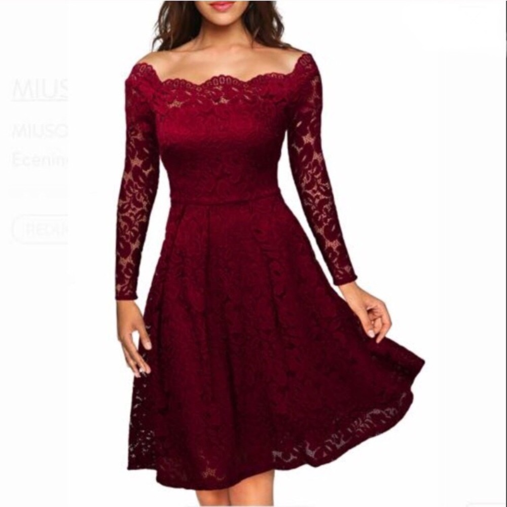 Garnet red lace long sleeve Miusol dress